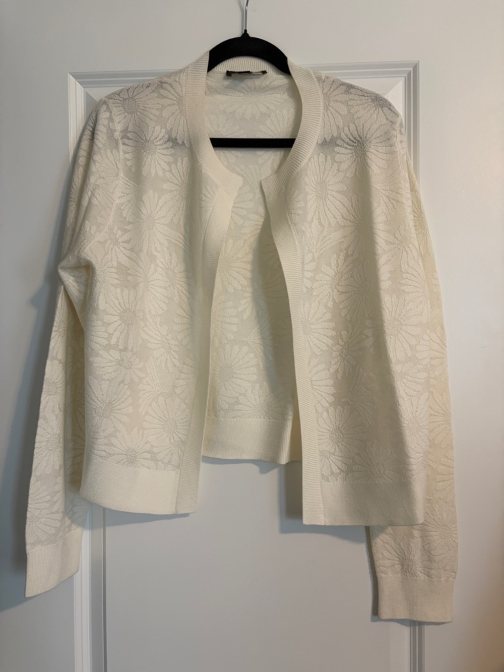 Ann Taylor Cream Floral Jacquard Open-Front Cardigan
